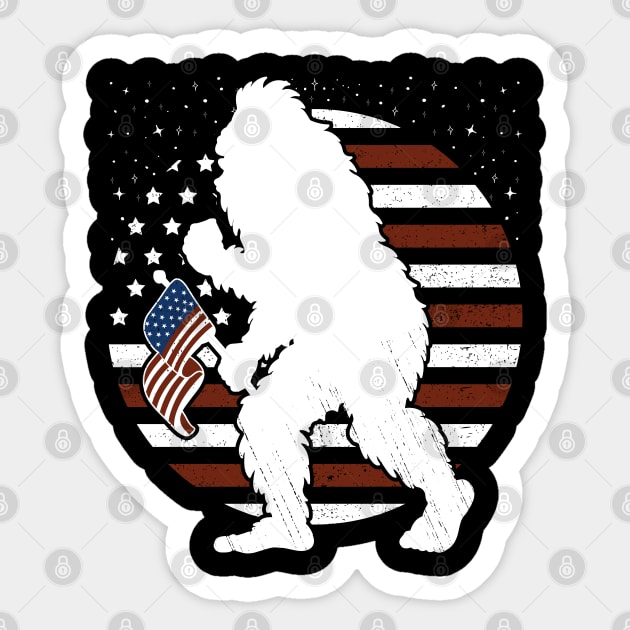 Bigfoot American Flag 4th Of july Retro Sticker by Tesszero